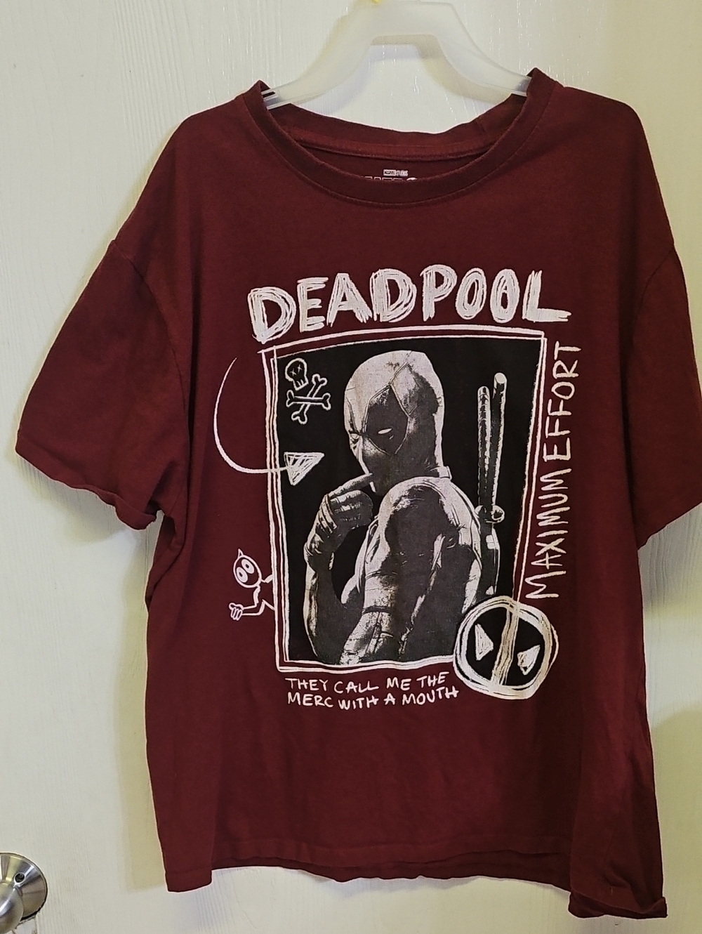 Marvel Deadpool Short Sleeve Tee - Maroon with White Print